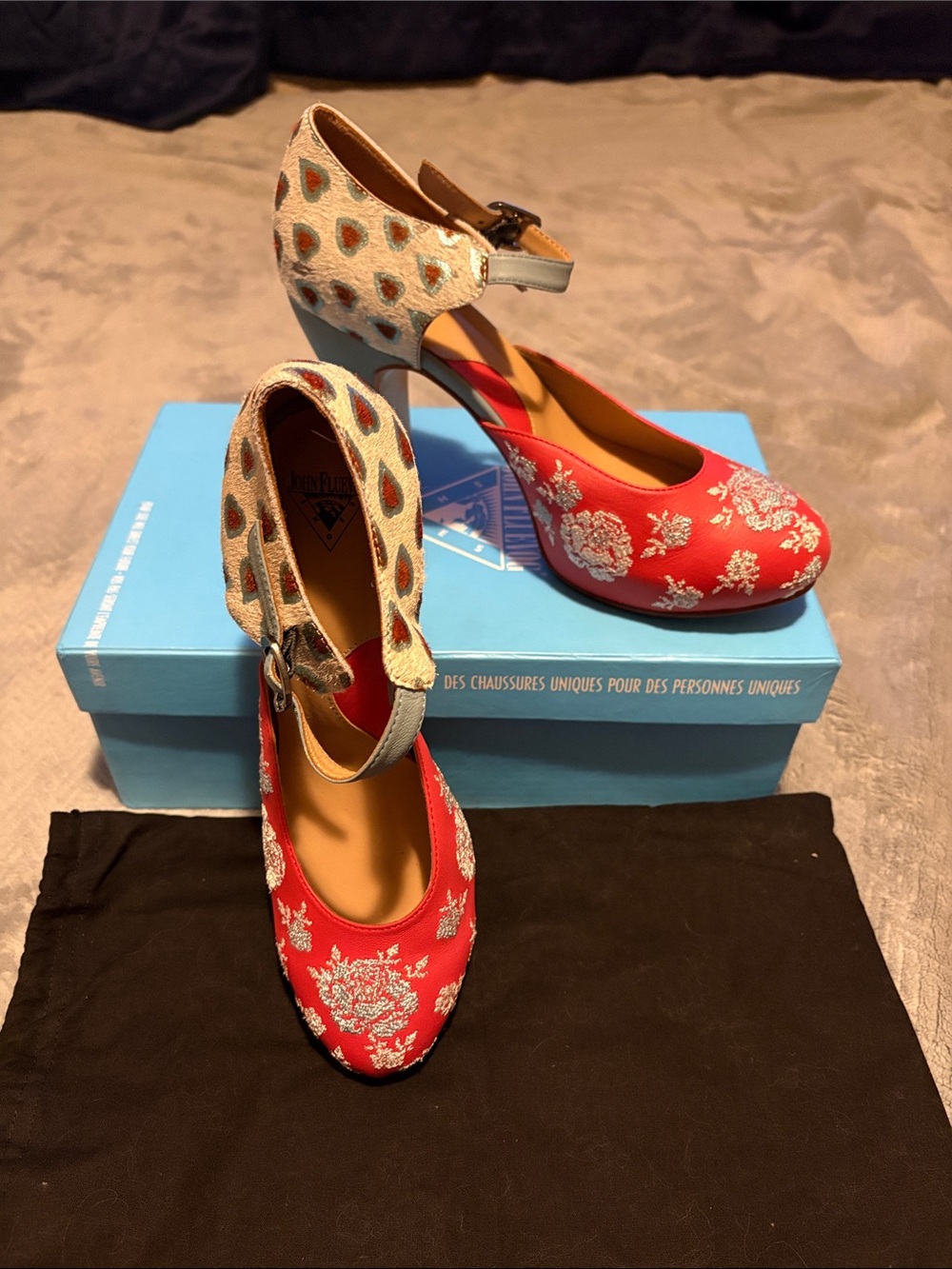 John Fluevog- Pre Loved Miracles Floral and Heart Mary Janes - Picture 3 of 10